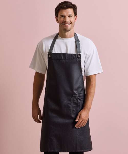 District waxed-look denim bib apron