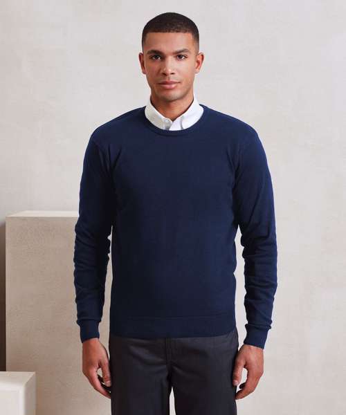 Crew neck cotton-rich knitted sweater